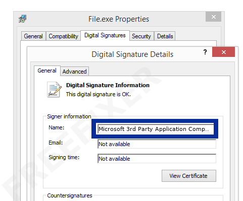 Screenshot of the Microsoft 3rd Party Application Component certificate
